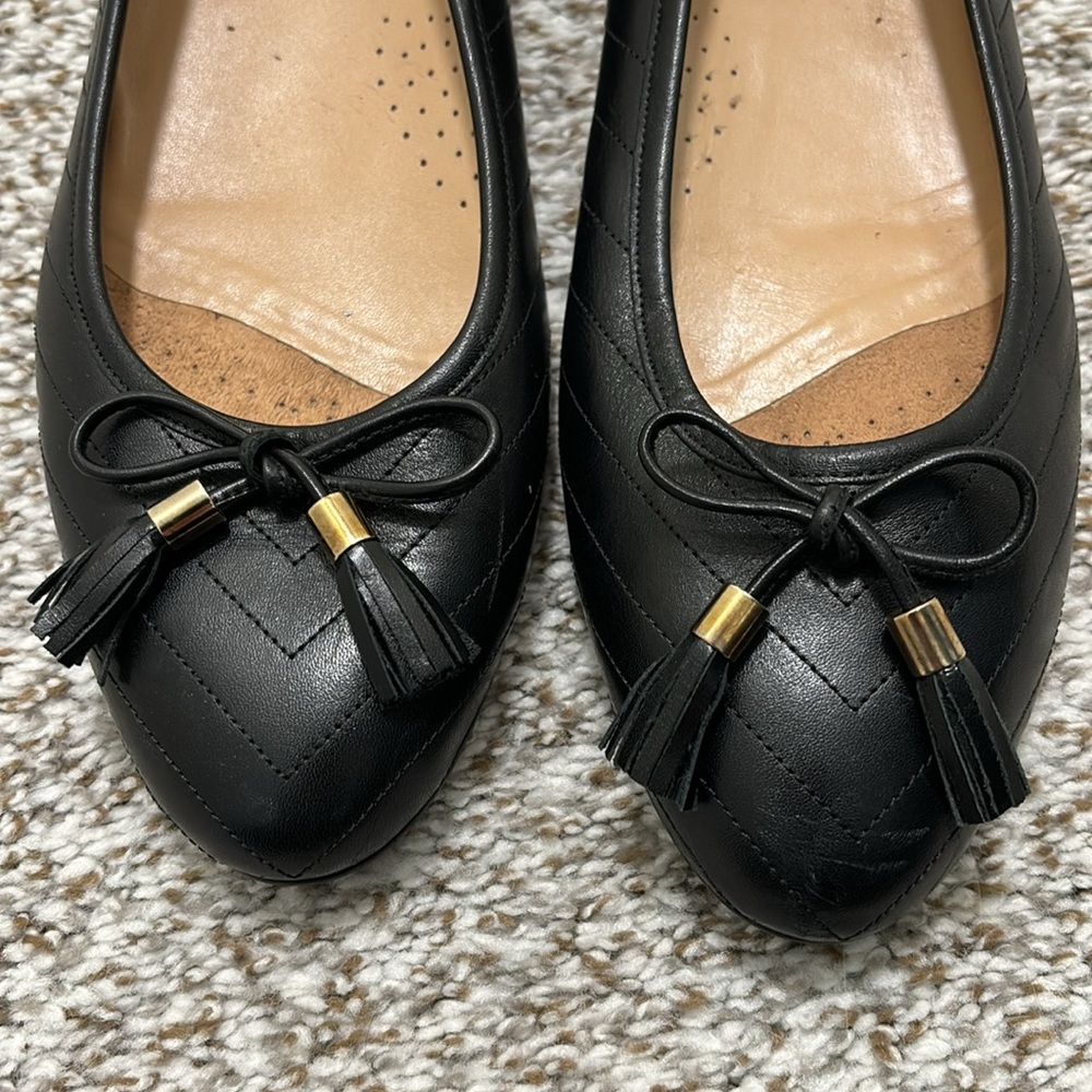 Ukies Lara Black Textured Tassel Leather Flats 9M